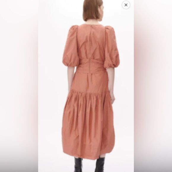 NWT 960.00 ODEEH MIDI DRESS PUFF SLEEVES DROP WAIST - Picture 2 of 5